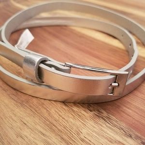 Metallic Silver Skinny Belt - Size 2